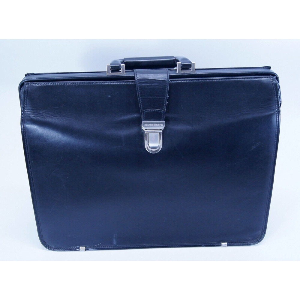 Johnston & Murphy Executive Briefcase Leather Black Travel Business Laptop Bag